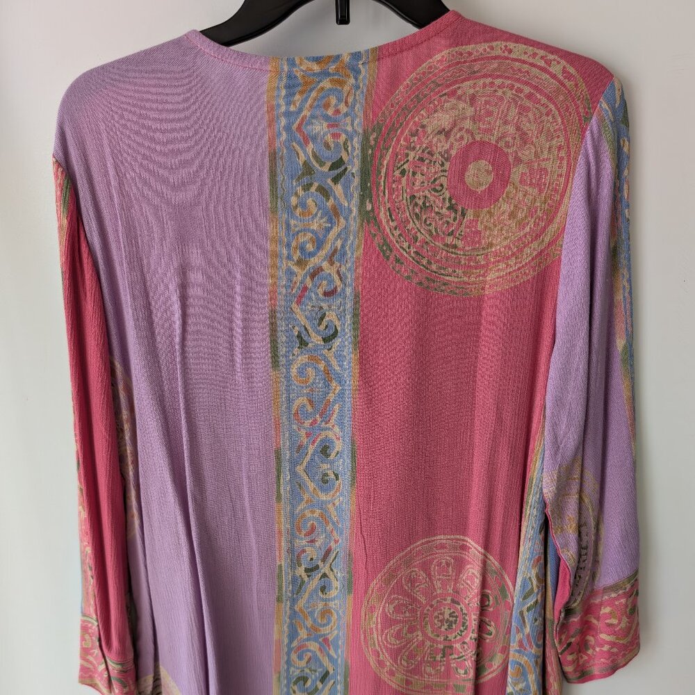 Shaybali Pink Blue Batik Rayon Tunic Top M - Picture 5 of 6